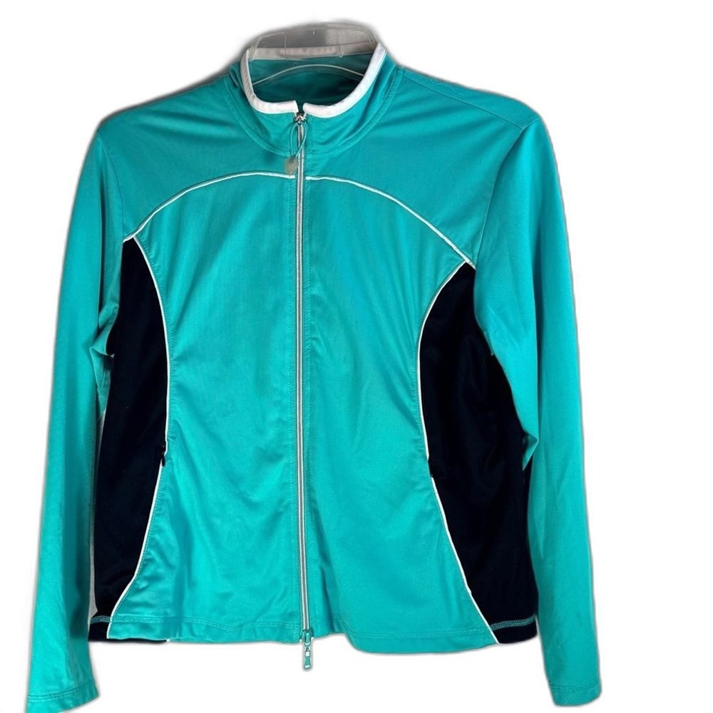 Coldwater Creek Women's Teal  Black athletic Jacket size PXL zip front & pockets